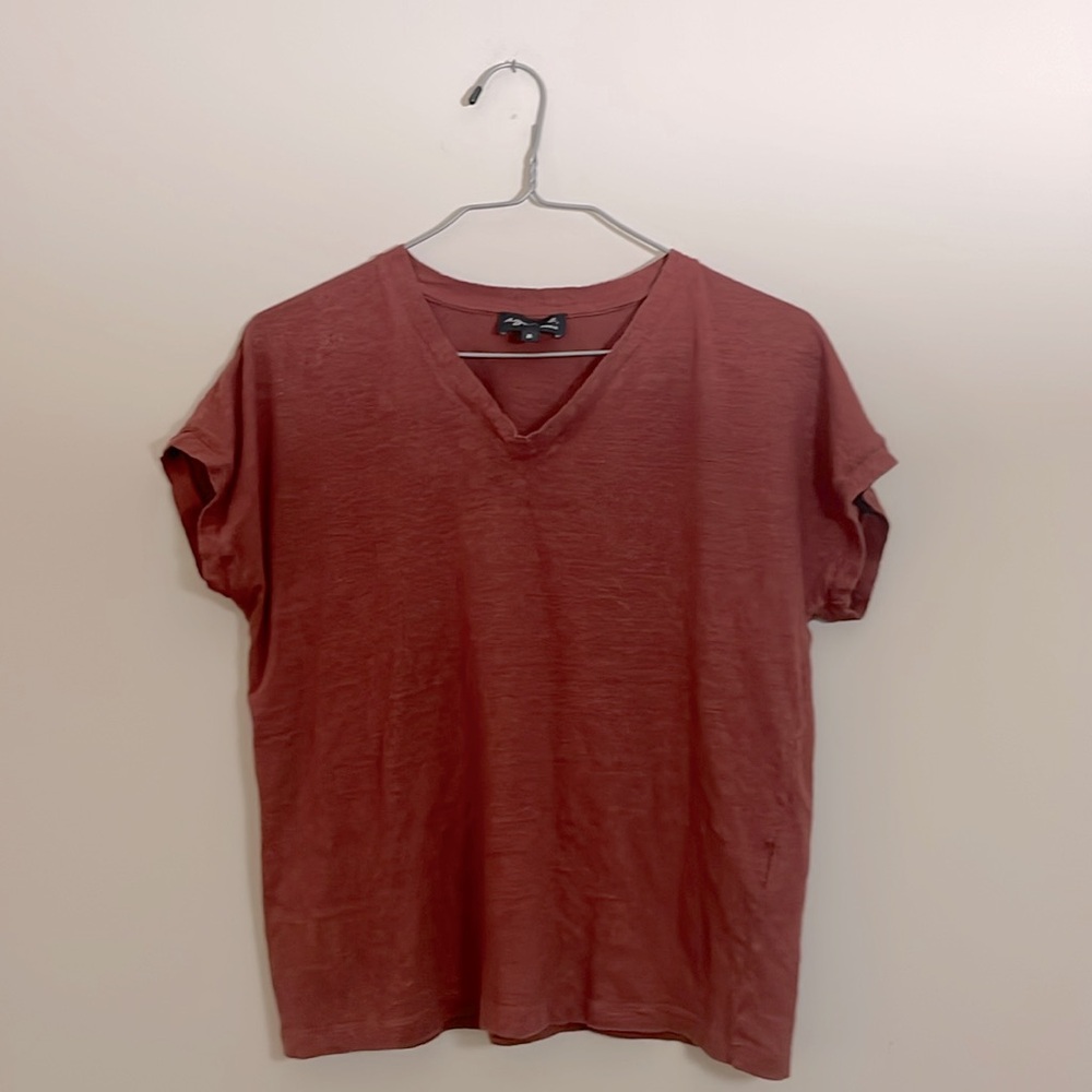 Agnes B. Kim Linen V-Neck T-Shirt Womens Tee Short Sleeve Medium 2 Agnès B